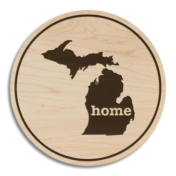 Michigan Home State Map Coaster - Crafted from Cherry or Maple Wood