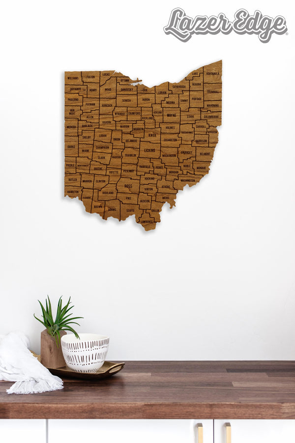 Ohio County Map Wall Hanging - Crafted from Cherry or Maple Wood