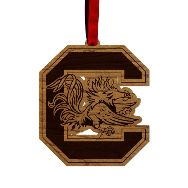 University of South Carolina Gamecocks Ornament – Crafted from Cherry and Maple Wood – USC Gamecocks