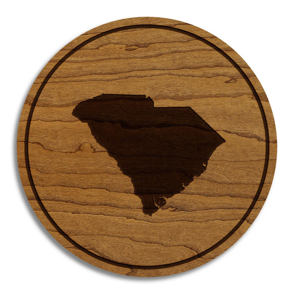 South Carolina State Map Coaster - Crafted from Cherry or Maple Wood