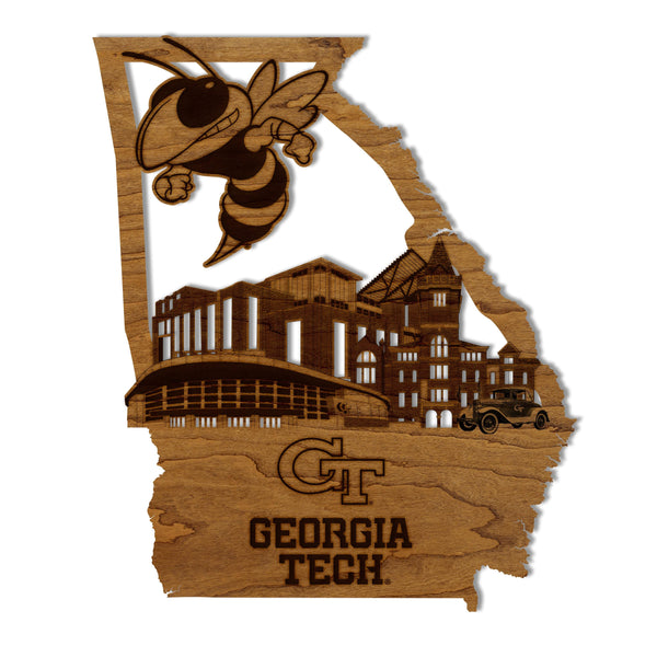 Georgia Tech Skyline Wall Hanging - Crafted from Cherry or Maple Wood - Georgia Tech Yellow Jackets
