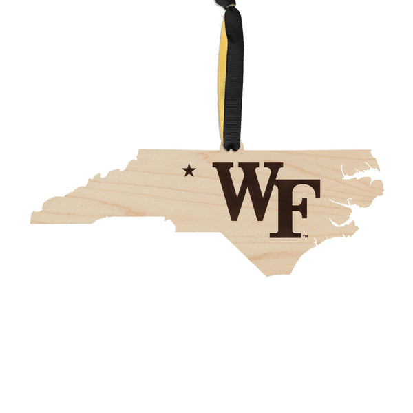 Wake Forest University WF on State Ornament – Crafted from Cherry and Maple Wood – Wake Forest Demon Deacons
