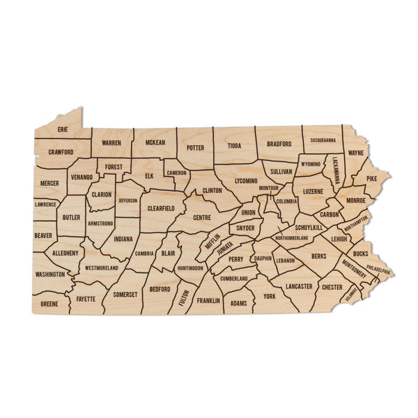 Pennsylvania County Map Wall Hanging - Crafted from Cherry or Maple Wood