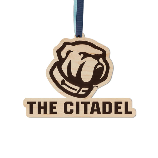 The Citadel Military College Bulldog Ornament – Crafted from Cherry and Maple Wood – The Citadel Bulldogs
