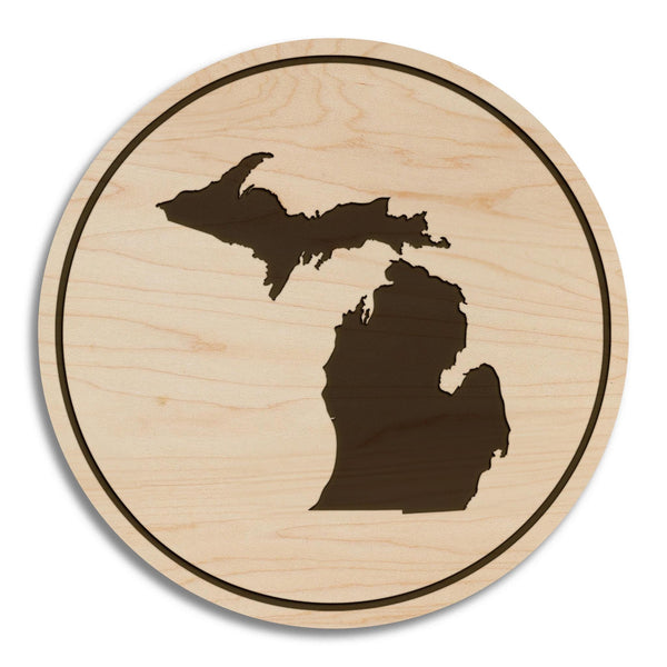 Michigan State Map Coaster - Crafted from Cherry or Maple Wood