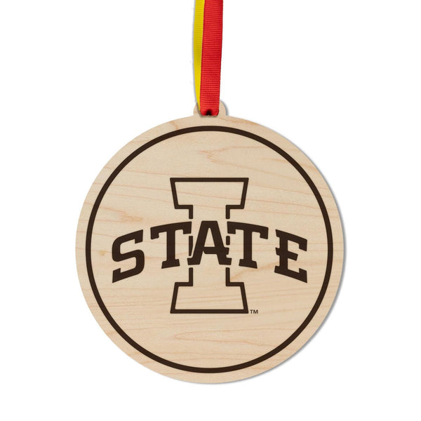 Iowa State University I State Ornament – Crafted from Cherry and Maple Wood – Iowa State University