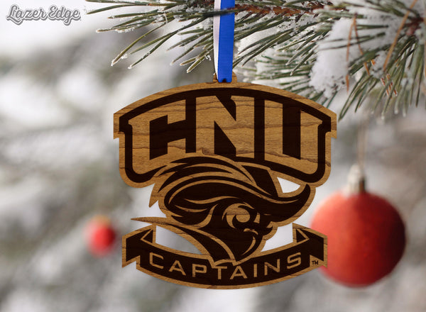 Christopher Newport University Captains Logo Ornament – Crafted from Cherry and Maple Wood – CNU Captains