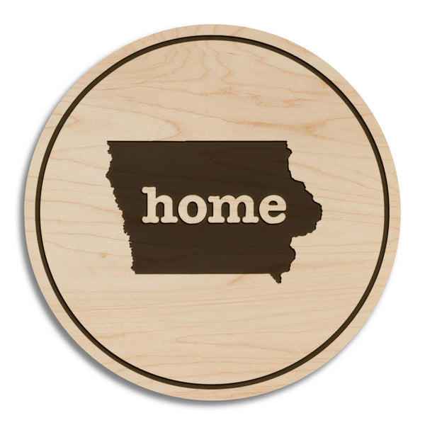 Iowa Home State Map Coaster - Crafted from Cherry or Maple Wood
