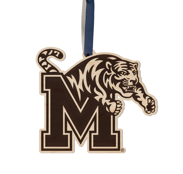University of Memphis Block M Ornament – Crafted from Cherry and Maple Wood – Memphis Tigers