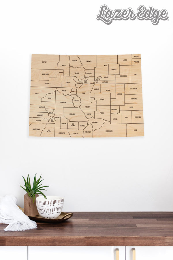 Colorado County Map Wall Hanging - Crafted from Cherry or Maple Wood