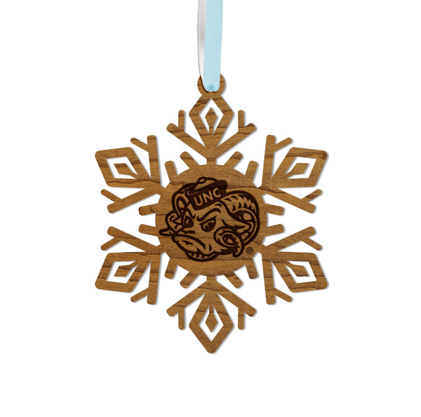 University of North Carolina Chapel Hill Ramses Snowflake Ornament – Crafted from Cherry and Maple Wood – UNC Tar Heels