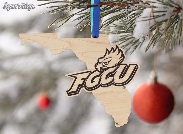 Florida Gulf Coast University FGCU on State Ornament – Crafted from Cherry and Maple Wood – FGCU Eagles