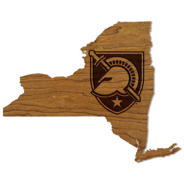 West Point Military Academy Knight and Shield on State Wall Hanging - Crafted from Cherry and Maple Wood - West Point Black Knights