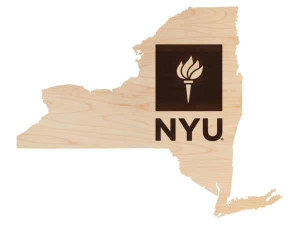 New York University Logo on State Wall Hanging - Crafted from Cherry and Maple Wood - NYU Bobcats