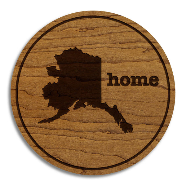 Alaska Home State Map Coaster - Crafted from Cherry or Maple Wood