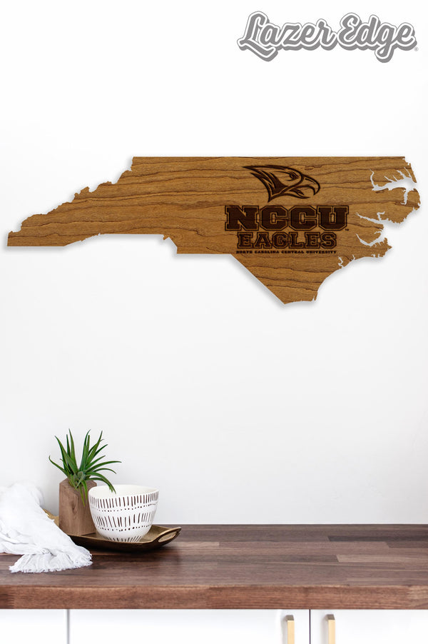 North Carolina Central University Logo on State Wall Hanging - Crafted from Cherry or Maple Wood - NCCU Eagles