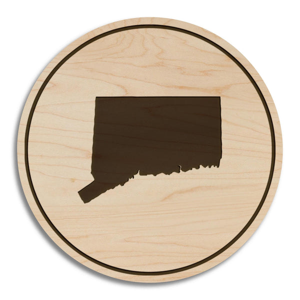 Connecticut State Map Coaster - Crafted from Cherry or Maple Wood