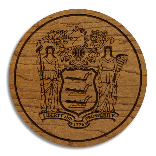 New Jersey State Flag Coaster - Crafted from Cherry or Maple Wood