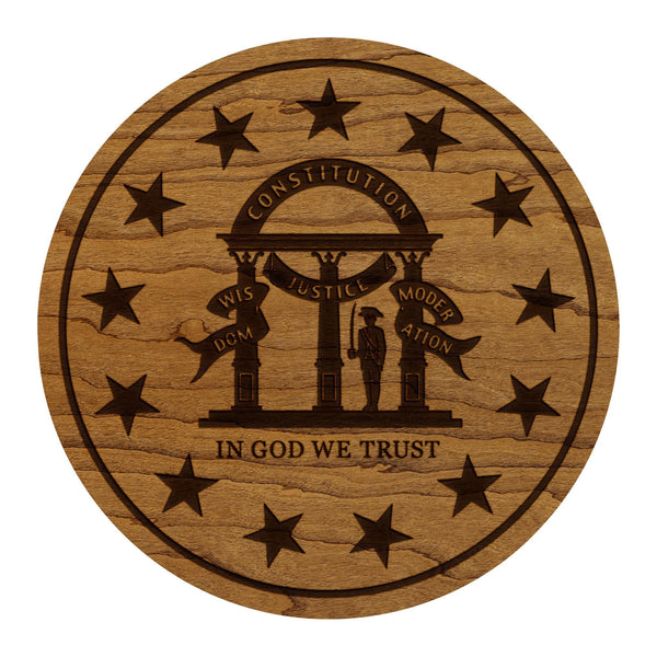 Georgia State Flag Coaster - Crafted from Cherry or Maple Wood