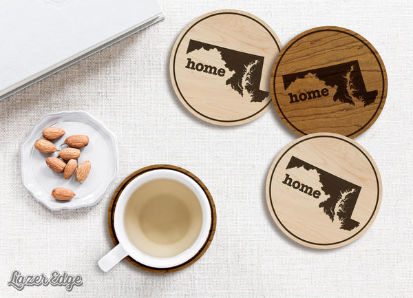 Maryland Home State Map Coaster - Crafted from Cherry or Maple Wood