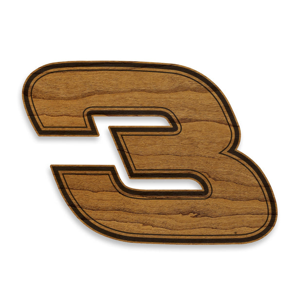 Stylized # 3 Wooden Wall Hanging  | Crafted from Cherry and Maple Wood | Made in USA | Officially Licensed by Richard Childress Racing