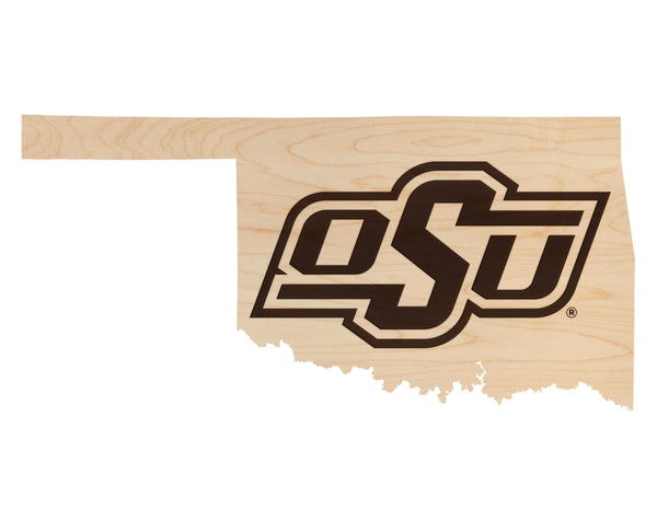 Oklahoma State University OSU on State Wall Hanging - Crafted from Cherry or Maple Wood - Oklahoma State Cowboys