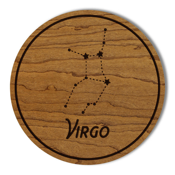 Virgo Constellation Zodiac Coaster – Crafted from Cherry or Maple Wood