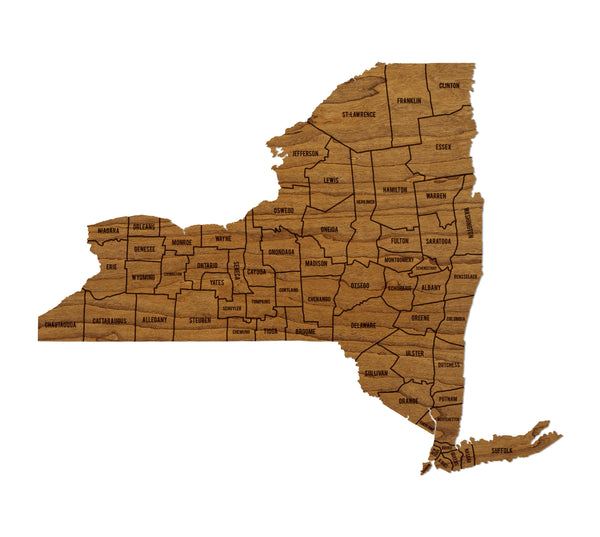 New York County Map Wall Hanging - Crafted from Cherry or Maple Wood