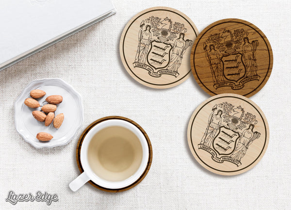 New Jersey State Flag Coaster - Crafted from Cherry or Maple Wood