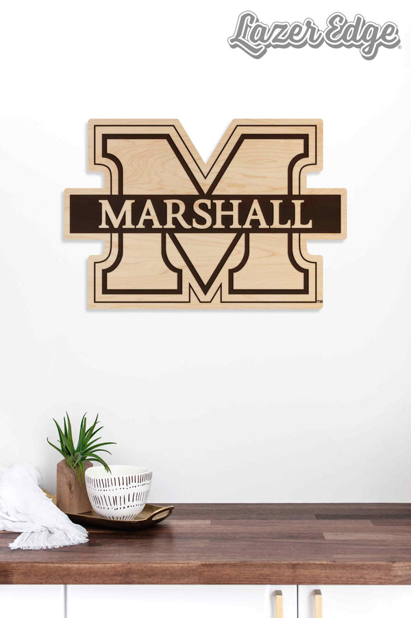 Marshall University Logo Wall Hanging - Crafted from Cherry or Maple Wood - Marshall Bisons