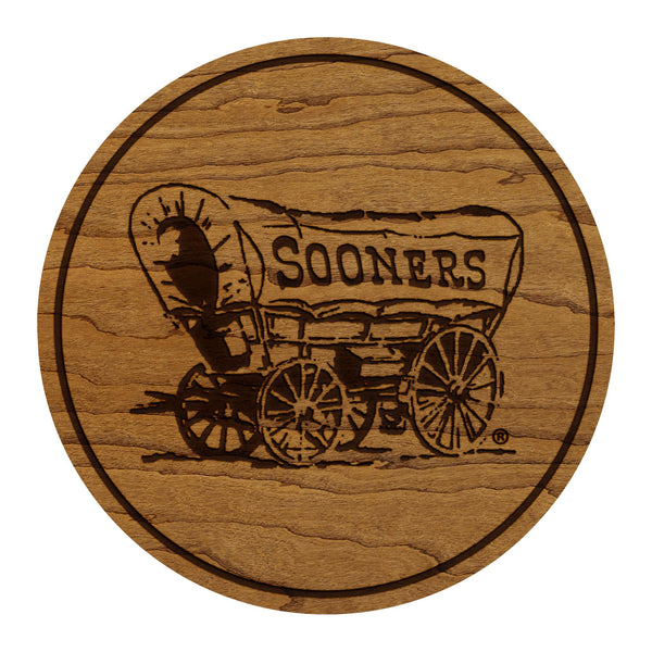 Oklahoma University Sooner Wagon Coaster – Crafted from Cherry or Maple Wood – Oklahoma Sooners