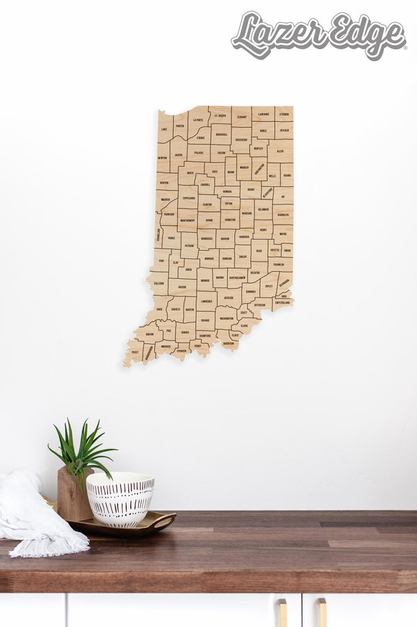 Indiana County Map Wall Hanging - Crafted from Cherry or Maple Wood