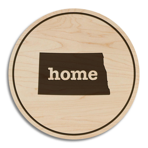 North Dakota Home State Map Coaster - Crafted from Cherry or Maple Wood