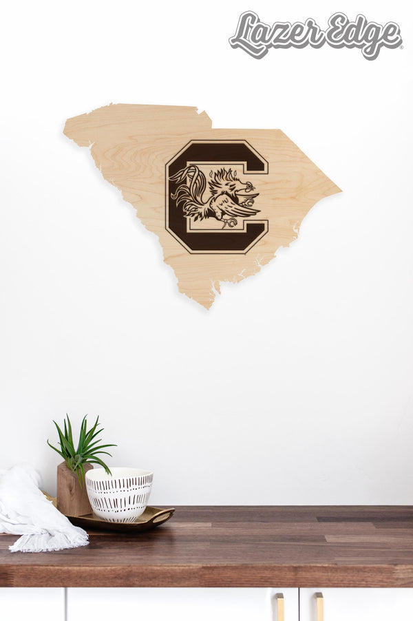 University of South Carolina Block C Gamecock on State Wall Hanging – Crafted from Cherry and  Maple Wood - USC Gamecocks
