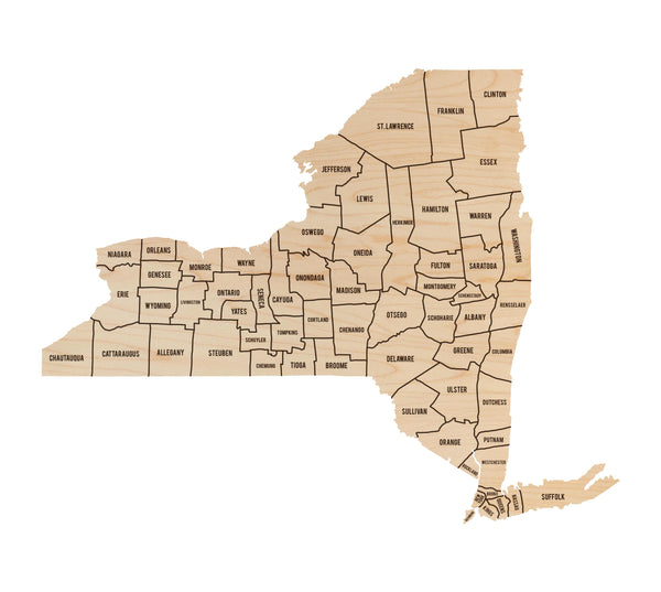 New York County Map Wall Hanging - Crafted from Cherry or Maple Wood