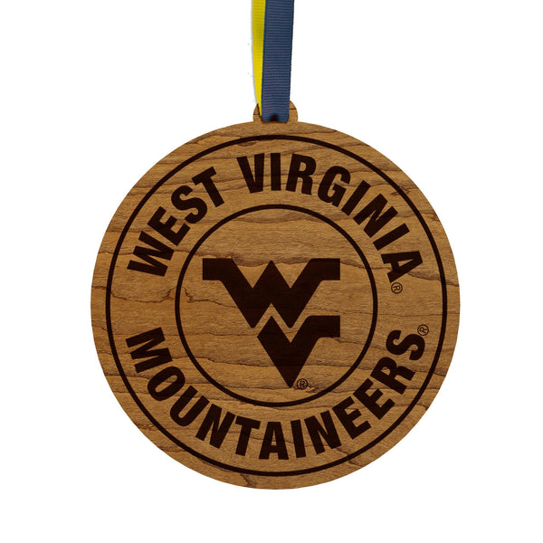 West Virginia University Mountaineers Circular Ornament – Crafted from Cherry and Maple Wood – West Virginia Mountaineers