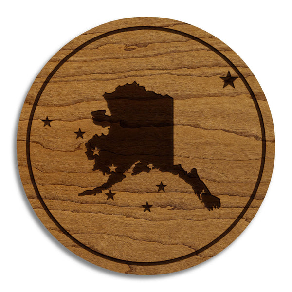 Alaska State Flag Coaster - Crafted from Cherry or Maple Wood
