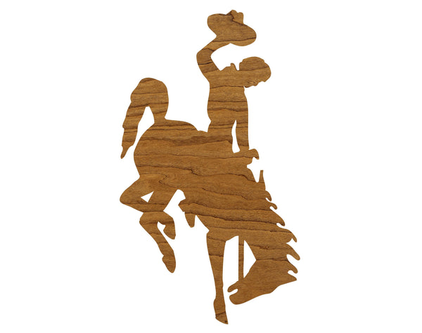 University of Wyoming Bucking Horse Wall Hanging - Crafted from Cherry and Maple Wood - Wyoming Cowboys