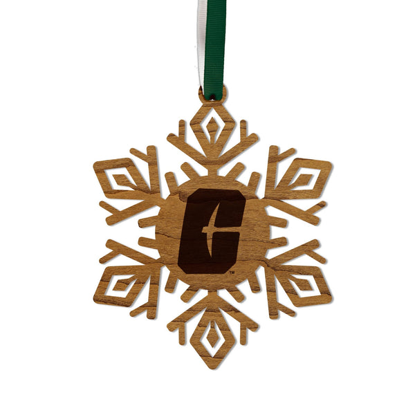University of North Carolina at Charlotte All-In-C Snowflake Ornament – Crafted from Cherry and Maple Wood – UNC Charlotte 49ers