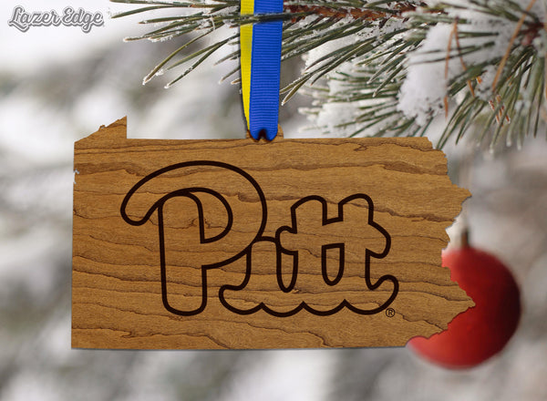 University of Pittsburgh Pitt on State Ornament – Crafted from Cherry and Maple Wood – Pittsburgh Panthers