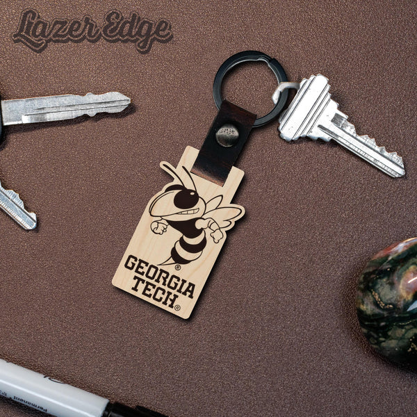 Georgia Tech Buzz Wooden Keychain – Crafted from Cherry or Maple Wood