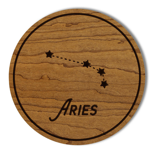 Aries Constellation Zodiac Coaster – Crafted from Cherry or Maple Wood