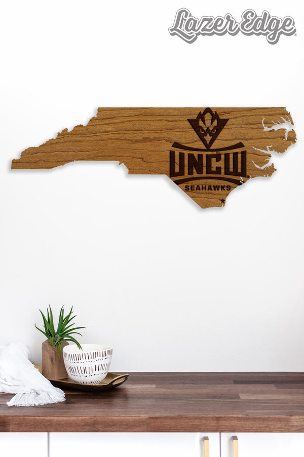 University of North Carolina at Wilmington Logo on State Wall Hanging – Crafted from Cherry and  Maple Wood - UNCW Seahawks