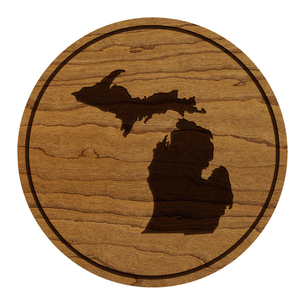 Michigan State Map Coaster - Crafted from Cherry or Maple Wood