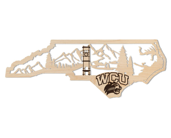 Western Carolina University Skyline Wall Hanging - Crafted from Cherry and Maple Wood - Western Carolina Catamounts