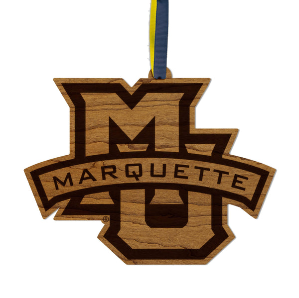 Marquette University Logo Ornament – Crafted from Cherry and Maple Wood – Marquette Golden Eagles