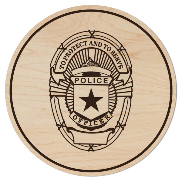 Police Officer Badge Coaster – To Protect and Serve – Crafted from Cherry or Maple Wood