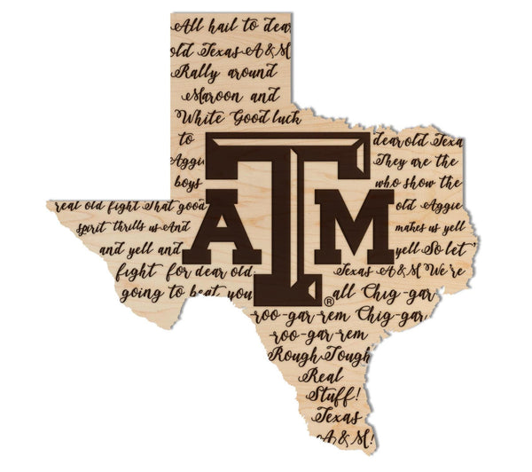 Texas A&M University Fight Song on State Wall Hanging – Crafted from Cherry and  Maple Wood - TAMU Aggies