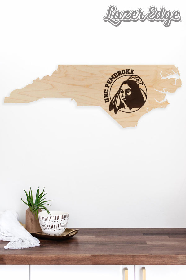 University of North Carolina at Pembroke Logo on State Wall Hanging - Crafted from Cherry and Maple Wood - UNCP Braves