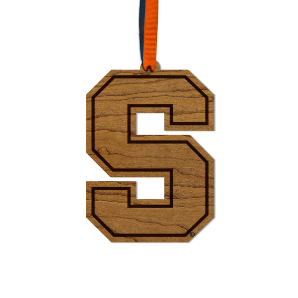 Syracuse University Block S Ornament – Crafted from Cherry and Maple Wood – Syracuse University